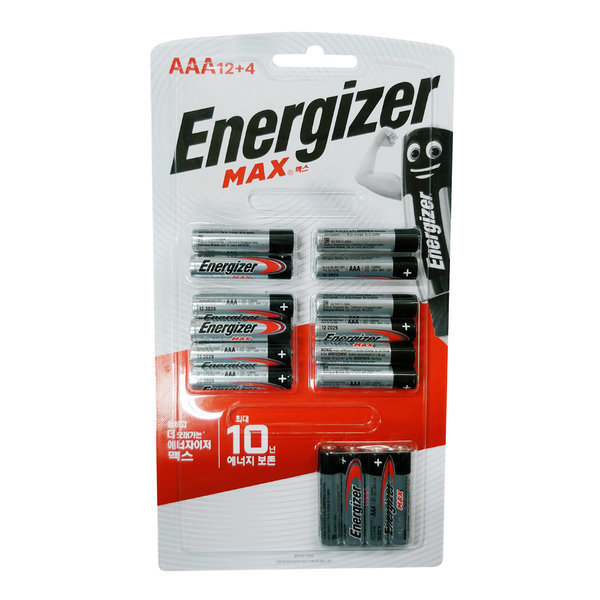 [에너자이저홀딩스][오늘출발] 에너자이저 에너자이저 맥스 AAA 사이즈 알카라인 카드 12+4개입