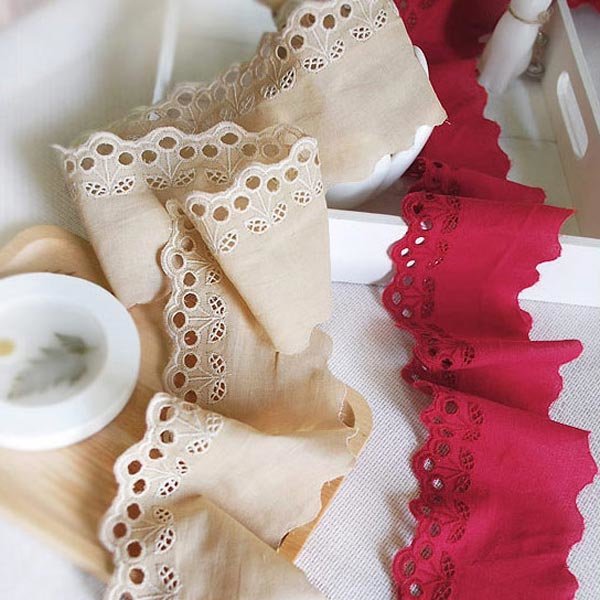 [오늘출발]데코탑 앵두 레이스 좁은 면 자수 베이지 레드 장식