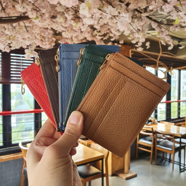 [오늘출발] 각인 무료 천연소가죽 지퍼 여자 카드 지갑 11color