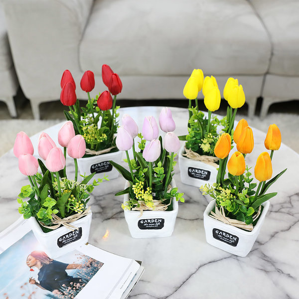 [오늘출발] 조아트 망고튤립 인테리어 조화화분 튤립 가든 사각화분 1P