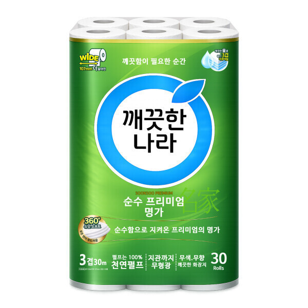 [오늘출발] 깨끗한나라 깨끗한나라 순수 프리미엄 3겹 30롤 1팩 데코 휴지