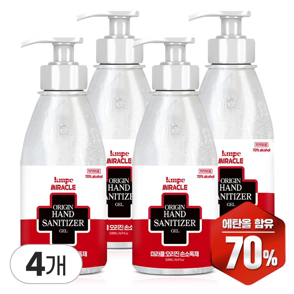 [오늘출발] 한국미라클피플사 미라클 오리진 손소독젤 겔타입 500mL x4 에탄올70% 손소독제