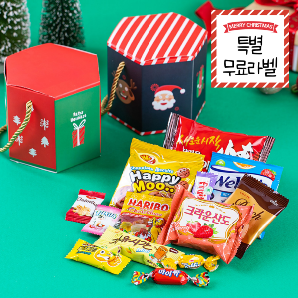 [오늘출발]슬기마트 크리스마스 실속 간식 가득 가방 13종 선물세트 단체  크리스마스 전용라벨 부착까지 무료