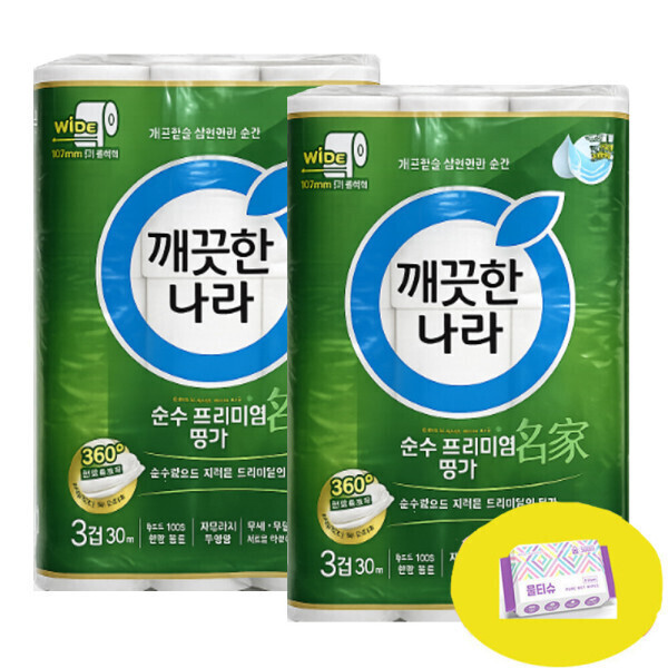 [오늘출발] 깨끗한나라 순수프리미엄 3겹  107MMx30Mx30롤x2팩+포켓물티슈