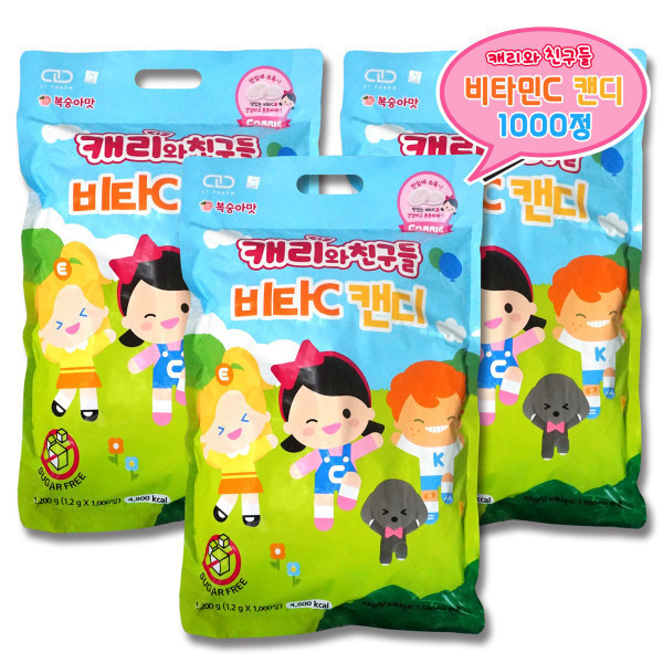 [캐리소프트][오늘출발] 캐리와친구들 캐리와 친구들 어린이 비타C 1000정 (3개) / 복숭아맛 캐릭터 유아 키즈 대용량 비타민 영양제 약국용 캔디