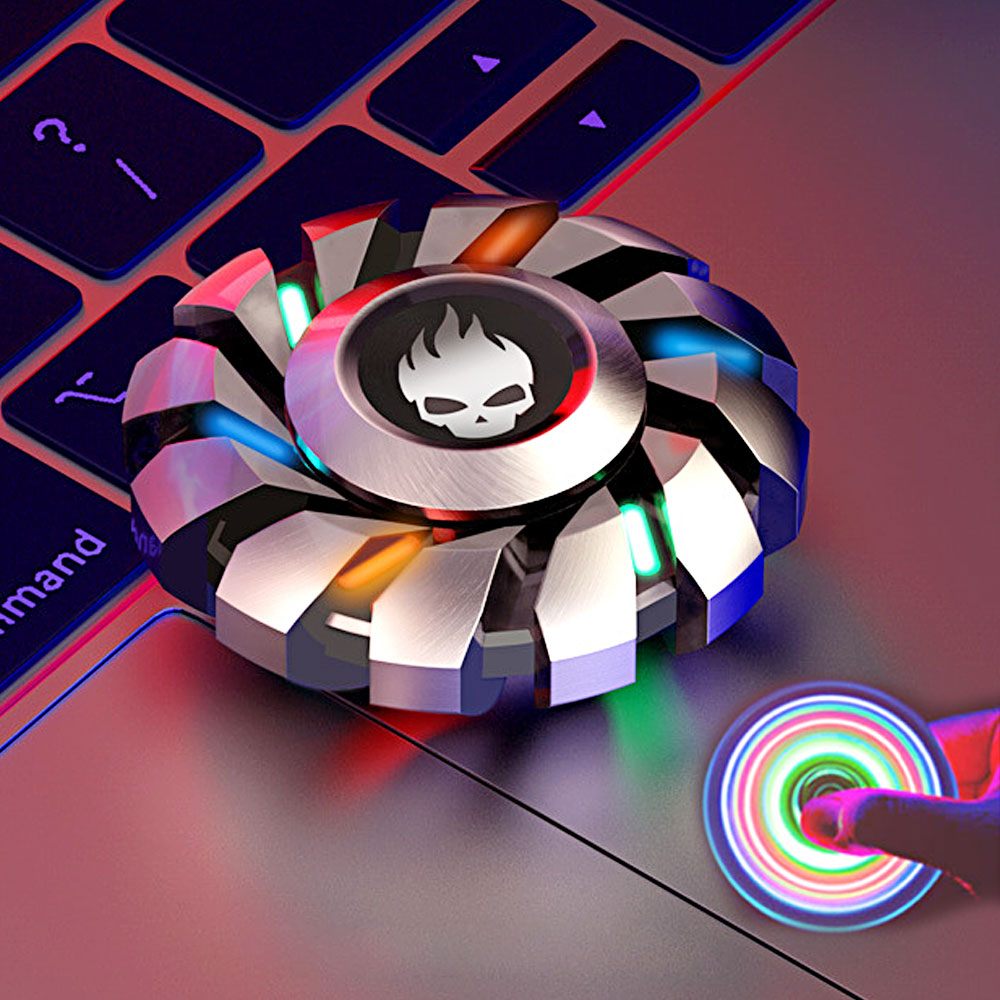 특이한 삼색 라이트 야광 레인보우 해골 메탈 피젯 스피너 스트레스해소 학생 어른 신기한 핸드 장난감 특이