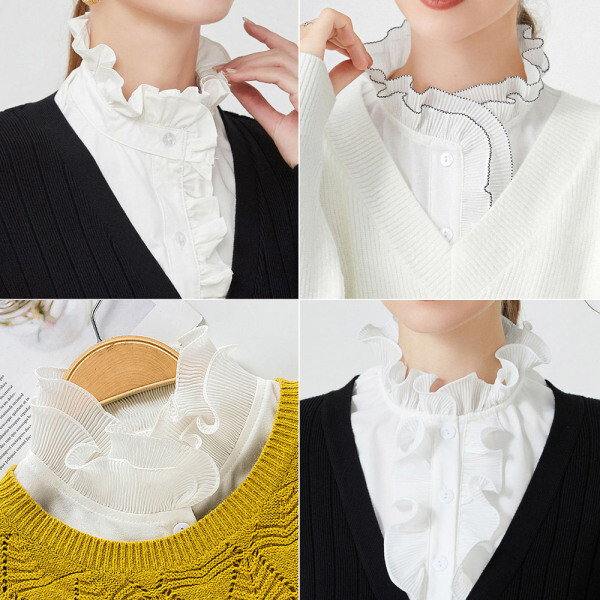 [오늘출발] 하이넥 프릴카라 모음/여성 페이크카라 골프 레이어드 레이스 블라우스 넥케이프 목주름커버