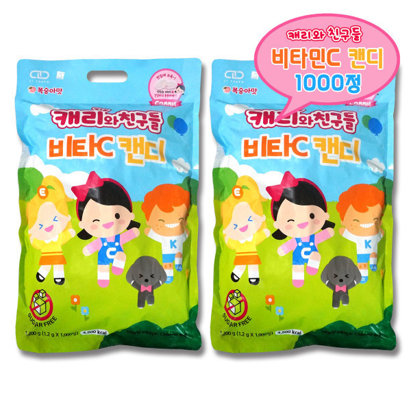 [캐리소프트][오늘출발] 캐리와친구들 캐리와 친구들 어린이 비타C 1000정 (2개) / 복숭아맛 캐릭터 유아 키즈 대용량 비타민 영양제 약국용 캔디