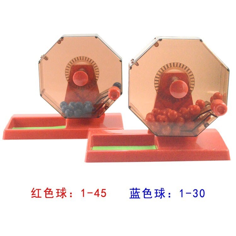 자동 미니 로또 기계 추첨 게임기 로또번호 파워볼 추출기  2색 볼 세트가 있는 중형 빨간색 복권 기계 2대