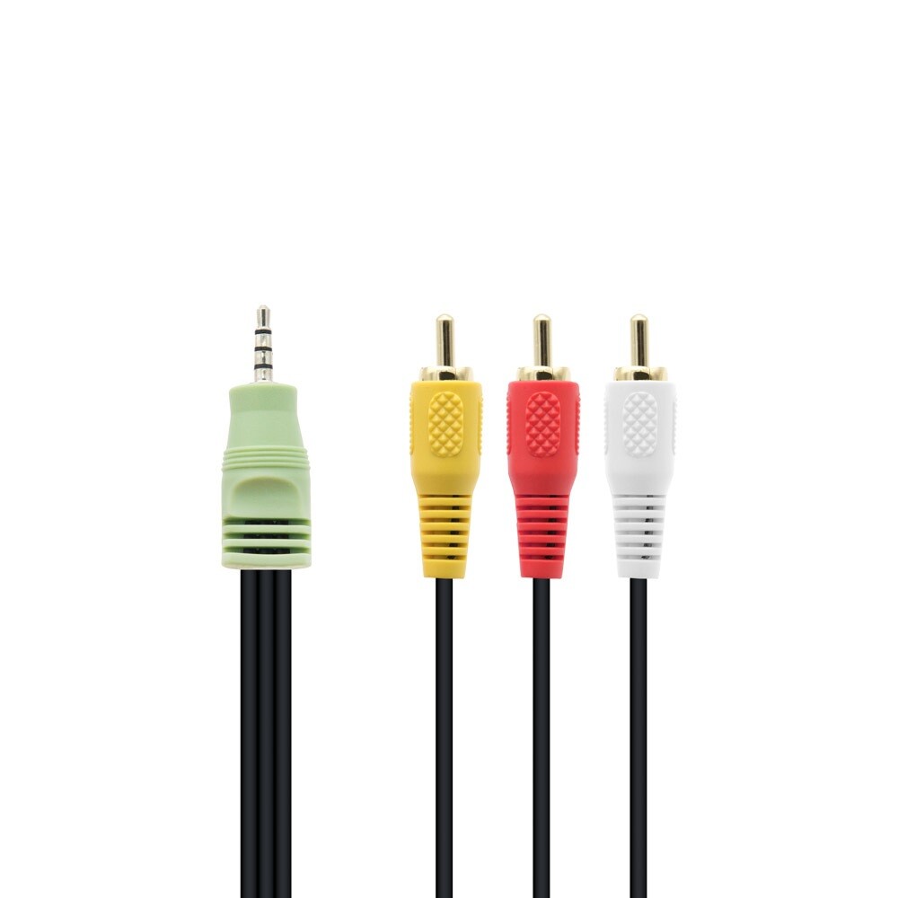 JSAV3817 4극 ST3.5 숫 - RCA3선 숫 10M 확장 분배할 때 사용하는 케이블 M/M 잭 검은색 3줄 띠