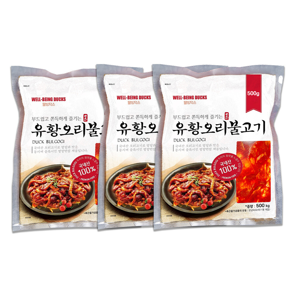[오늘출발] 웰빙덕스 엄마마음 국내산 1등급 무항생제 양념 유황 오리고기 오리불고기 오리주물럭 500g x 3팩