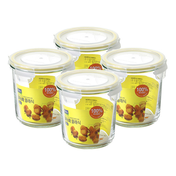 글라스락 클래식 옐로우에디션 원형 도어포켓 720ml 4조 세트