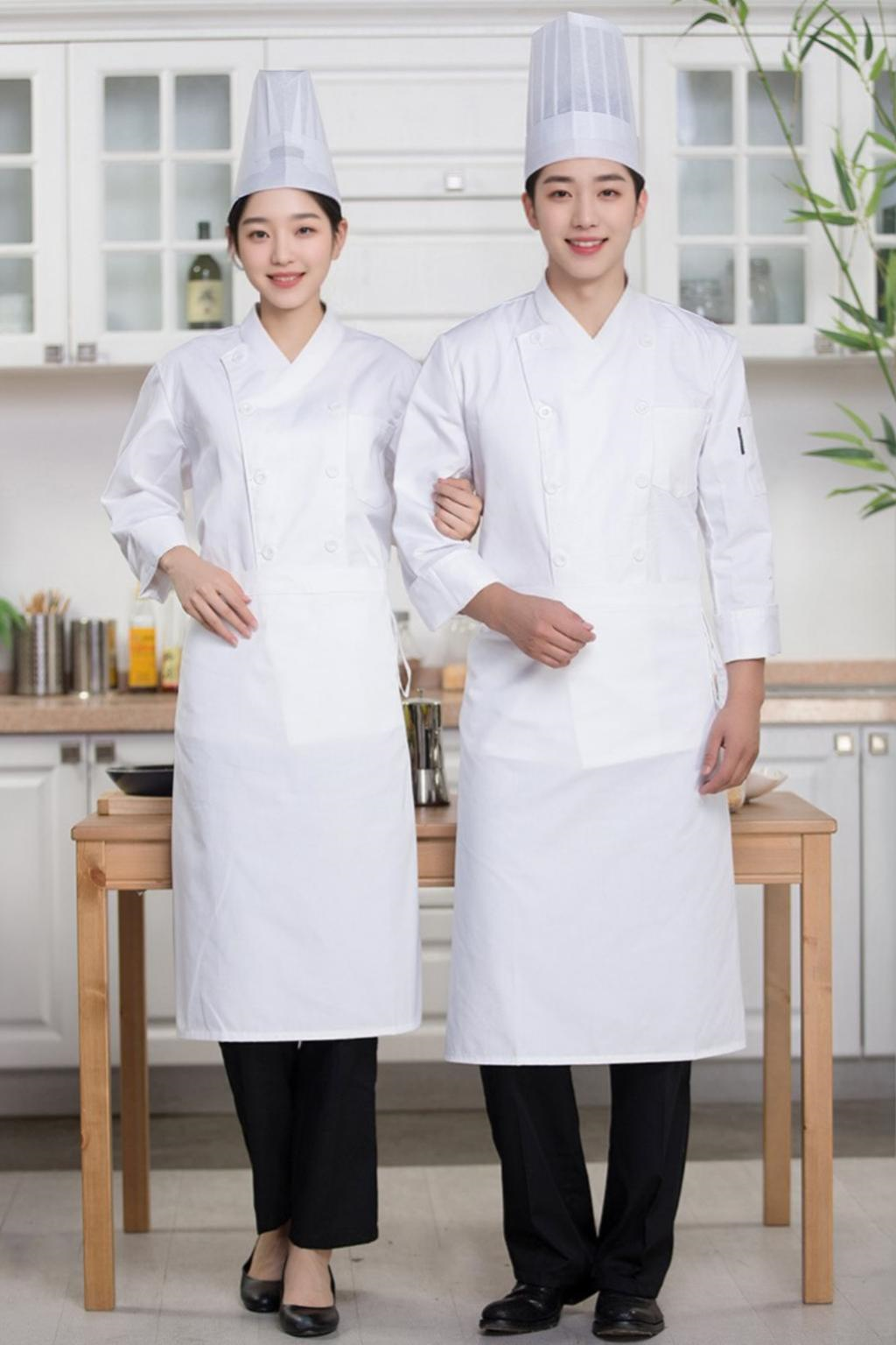 조리 기능사 시험용 조리복 세트 3종 (긴팔 모자 앞치마) 한식 중식 양식 제과제빵