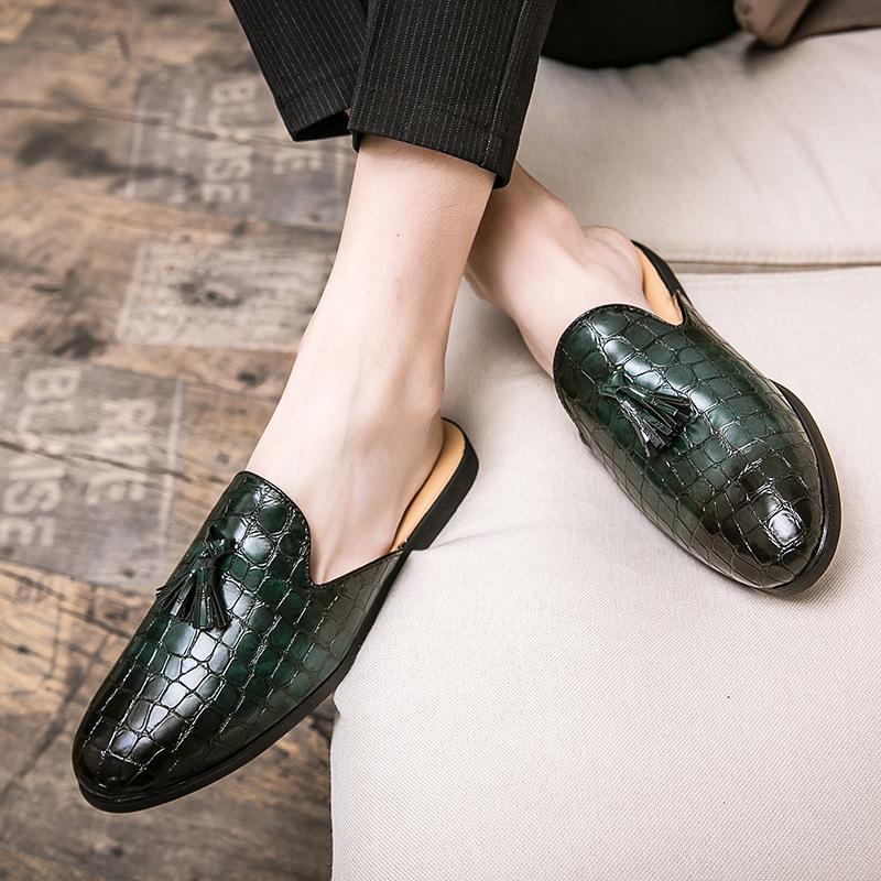 남자 블로퍼 운동화 슬리퍼 복고풍 패션 술 가죽 로퍼 캐주얼 뮬