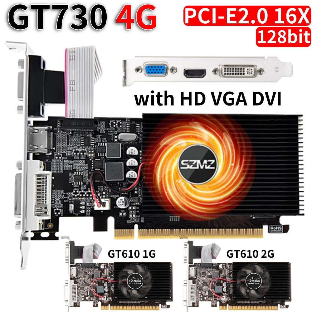 HDM VGA DVI 포트 PCI-E2.0 16X 컴퓨터 그래픽 비디오 카드 사무실 및 가정용 GT730 4GB DDR3 128 비트 GT6