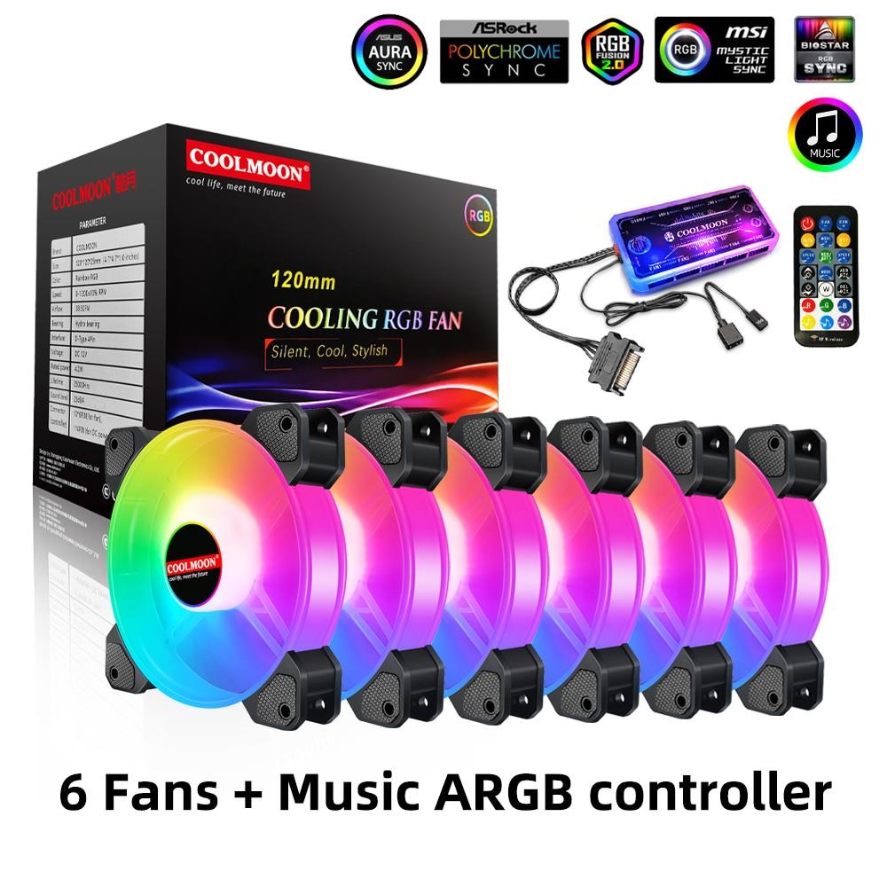 RGB 케이스 팬 120mm 조용한 컴퓨터 냉각 PC 음악 리듬 5V ARGB 주소 지정 마더보드 SYNC/RC 컨트롤러