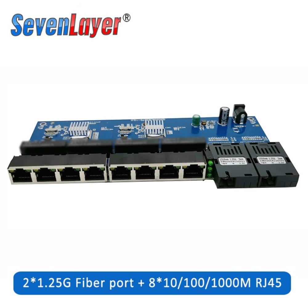 광섬유 기가비트 이더넷 스위치 미디어 컨버터 PCBA 8RJ45 UTP 2SC 포트 10 100 1000M 보드 2F8E PCS