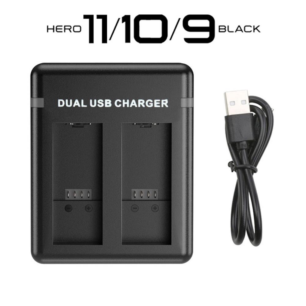 [호환] 듀얼 포트 슬롯 배터리 충전기 고프로 호환 11 10 9 블랙 카메라 더블 USB 케이블 고속 충전 박스 액세서리