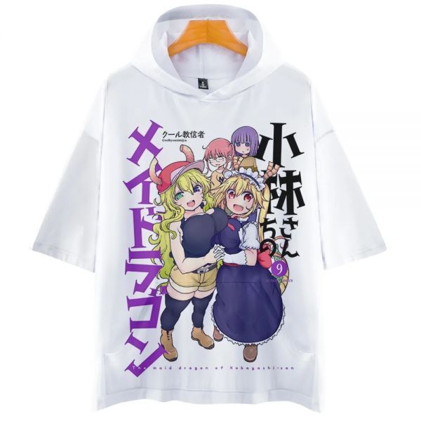 반팔 크롭 후드티 고bayashi 미스 드래곤 메이드 후드 티셔츠 3D 프린트 여성/남성 패션 여름 인기 판매 스