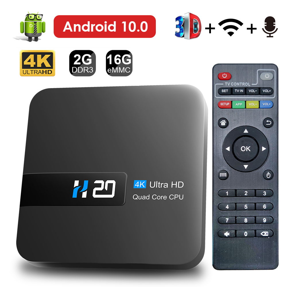 [해외] H20 스마트 안드로이드 TV 박스 10.0 미디어 플레이어 3D 플레이 스토어 초고속 1080P 셋톱 2GB 16GB 4K HD