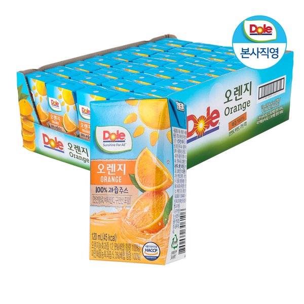돌 (dole)Dole 본사직영 돌 과즙100% 프리미엄 오렌지 주스 120ml 32팩 1박스