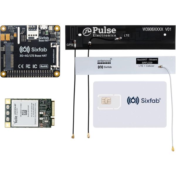 Sixfab 라즈베리 파이 4G/LTE 셀룰러 모뎀 키트 - 하드웨어 글로벌 IoT SIM 카드 25달러 무료 크레딧 클라