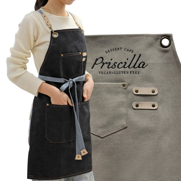 (무료 자수각인) 빈티지 캔버스앞치마 미용 네일샵 카페 바리스타 - 당신의 로고 브랜딩