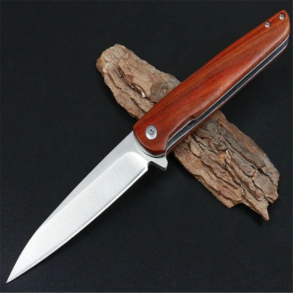 무료 늑대의 처벌 Flding Knife 5cr13 날카로운 칼날 양쪽에 자연 혈액 샌들 우드 고경도 캠핑 생존 도구