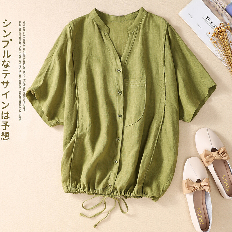 린넨자켓 샤오피야~빈티지 얇은 상의녀 가디건 날씬해 보이는 브이넥