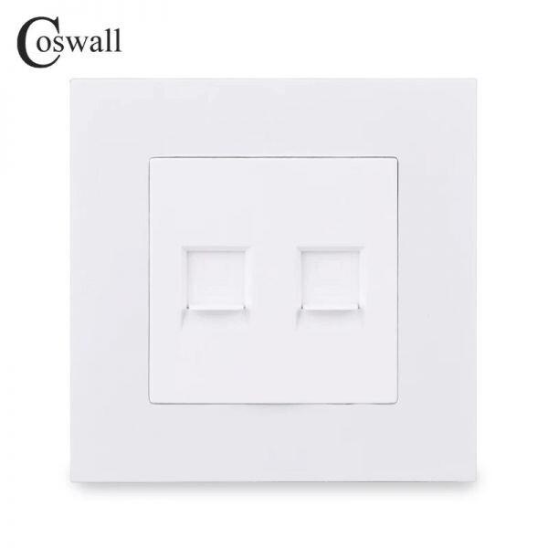 COSWALL 심플 스타일 PC 패널 벽면 소켓 2 구 CAT5E RJ45 인터넷 콘센트 컴퓨터 데이터 잭 블랙 화이트 골