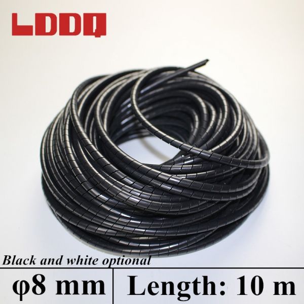 LDDQ 10m 권선 파이프 직경 8mm 케이블 케이싱 슬리브 나선형 밴드 컴퓨터 코드 관리 와이어 랩 프로모션
