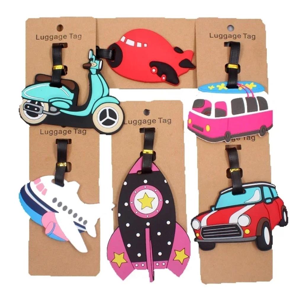 캐리어넥임택 여행 귀여운 수하물 태그 비행기 및 자동차 실리카 젤 가방 ID 주소 거치대 탑승 휴대용 라벨