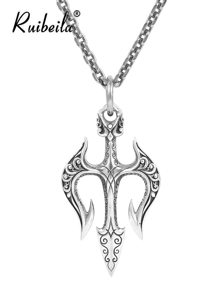 루이빌라 오리지널 개성 삼지창 펜던트 목걸이 남자 s925 실버 스몰 힙합 태은 스웨터 체인 국조