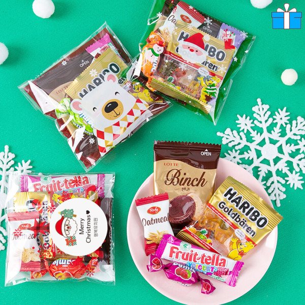 [오늘출발] 크리스마스 미니 간식 구디백 어린이집 유치원 학교 단체행사 산타 과자선물 무료라벨