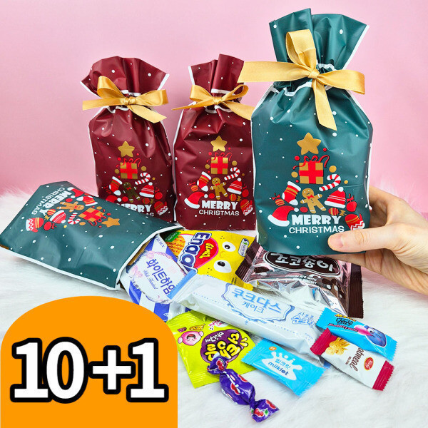 [오늘출발] 4달라마켓 10+1 크리스마스 과자 세트 사탕 젤리 간식 꾸러미 구디백 답례품 단체 선물 덤행사 스티커 무료 부착