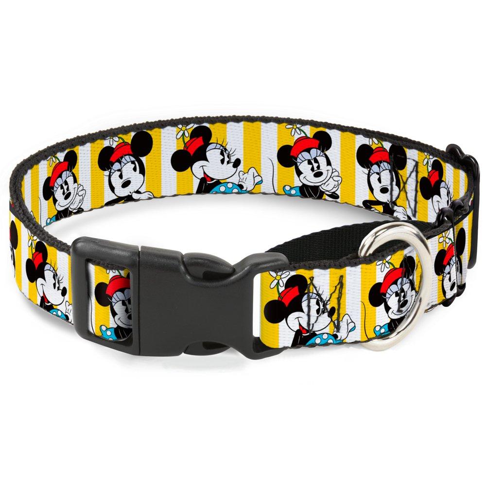 강아지 목걸이 마틴게일 미니 마우스 모자 포즈 스트라이프 옐로우 화이트 22.9-38.1cm 너비 2.5cm