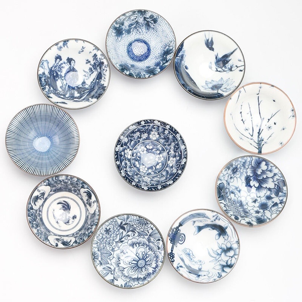 청화백자 다기찻잔세트 10PS 전통문양 도자기찻잔 다기잔 사케잔 품평잔