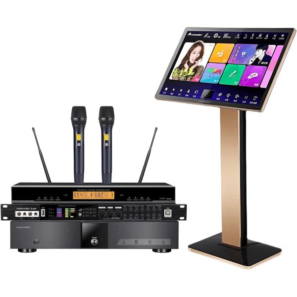 노래방 기계 KVV5 플레이어 오디오 프로세서 리버브 무선 마이크 22인치 정전식 터치 스크린 무료 클라우드