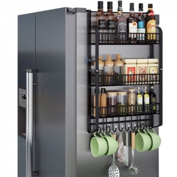 냉장고옆선반 틈새수납함 사이정리대 블랙스틸걸이 양념통