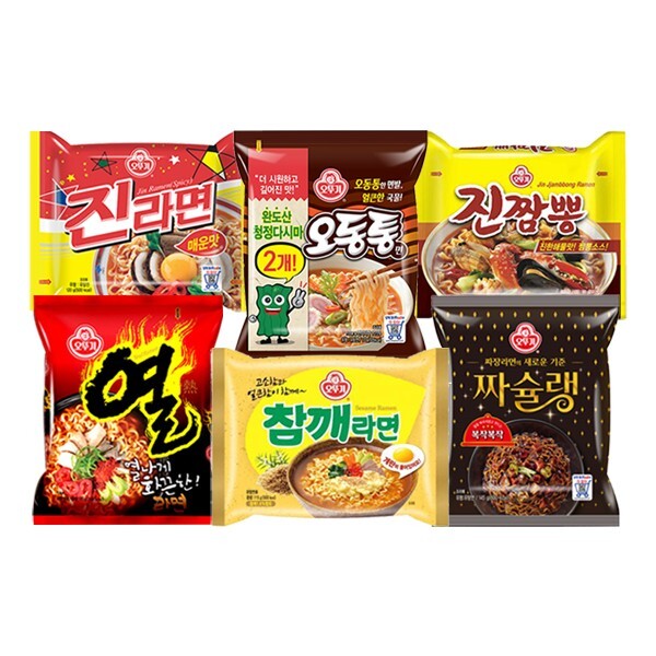 진라면 10입 + 열라면 10입 + 오동통면 5입 + 참깨라면 4입 + 진짬뽕 4입 + 짜슐랭 5입