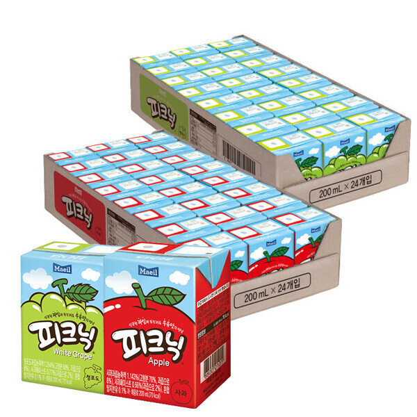 [오늘출발] 매일유업 (천만흥행딜) 피크닉 사과 200ml 24팩 + 청포도 200ml 24팩