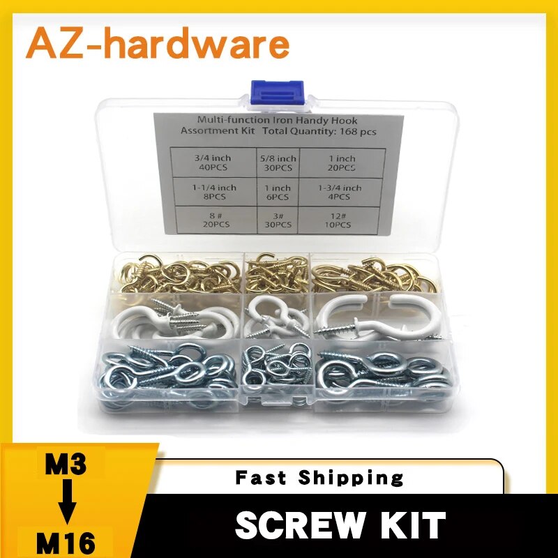 카라비너 양 눈 나사 박스형 황금 램프 후크 플라스틱 컵 168 개