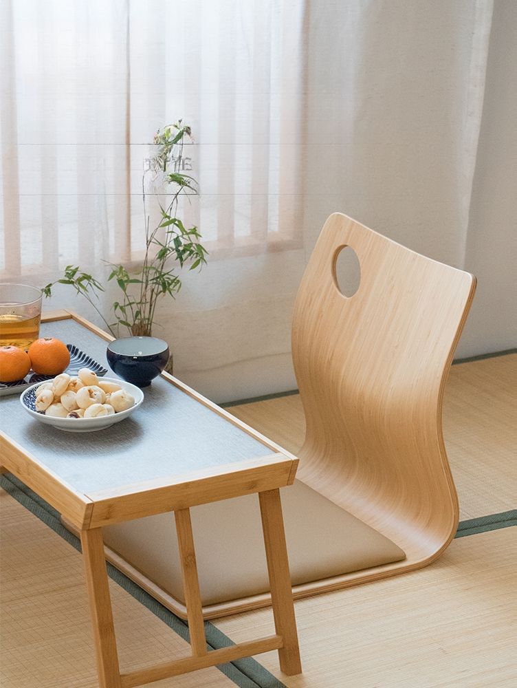고스톱의자 의자 좌식 우드 낮은 스톨 다다미매트 등받이 의자 곡선 캐주얼 명상 찻집 기도 게이밍 소파 휴