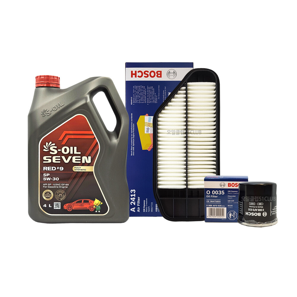 [오늘출발] 스파크(M300) 1.0가솔린 엔진오일교환 오일세트 에스오일 세븐레드(4L)+필터35-2413