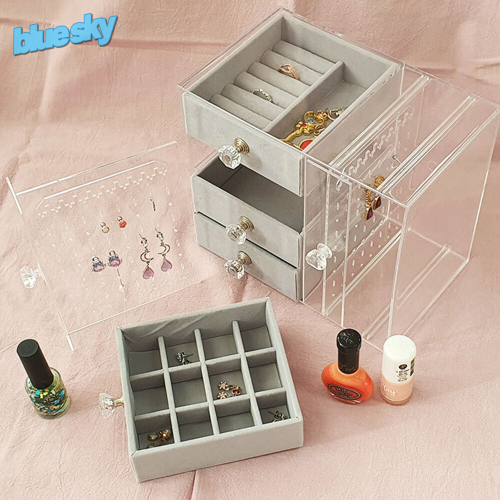 [오늘출발]4단 쥬얼리박스 액세서리 보석함 투명 귀걸이 슬롯 미니수납장
