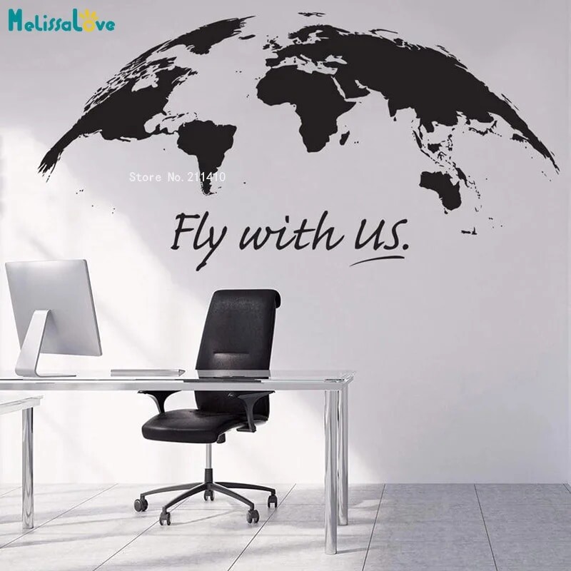 세계지도인테리어 여행사 장식 미국 세계지도 비행 홈 지구 예술 비닐 사무실 벽화 이동식 YT6218