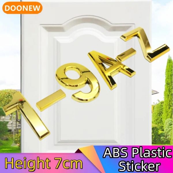 [해외] 하우스 번호 7CM 도어 플레이트 골든 A ~ Z 편지 스티커 현대 플라크 0 9 호텔 숫자 홈 주소 거리