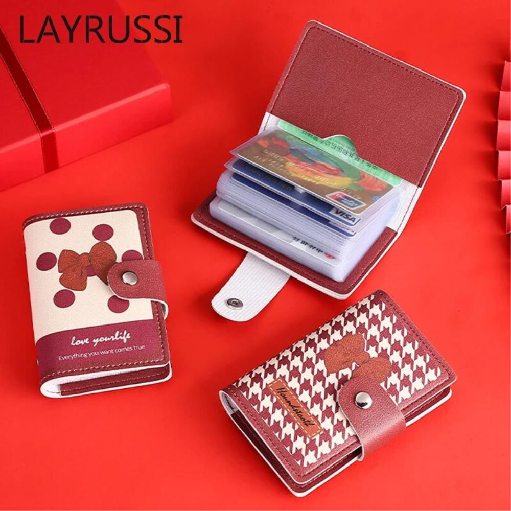 남자 LAYRUSSI소녀 하트 보우 스냅 신용 카드 홀더 명함 포켓 대용량 현금 보관 클립 정리 케이스