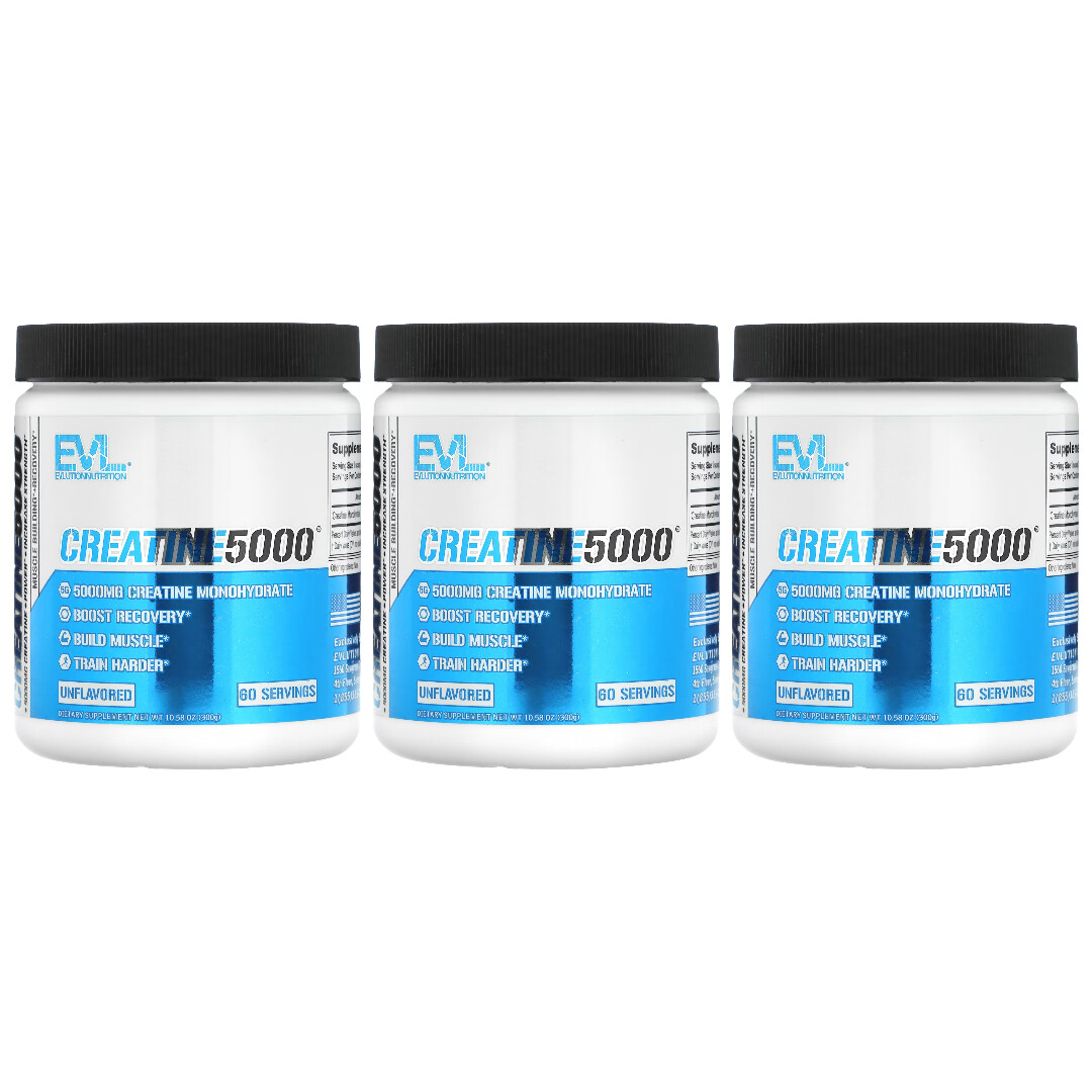 3개 세트 EVL 크레아틴 5000 무맛 300g 파우더 에볼루션 뉴트리션 모노하이드레이트