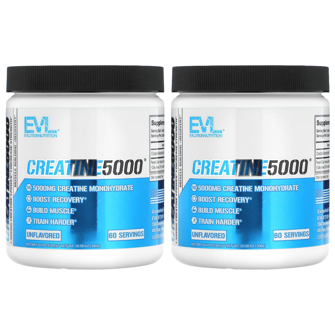 2개 세트 EVL 크레아틴 5000 무맛 300g 파우더 에볼루션 뉴트리션 모노하이드레이트